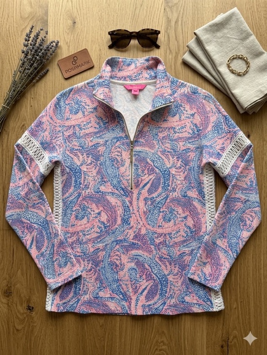 Lilly Pulitzer Tops - Lilly Pulitzer Pink and Blue Paisley Zip Pullover